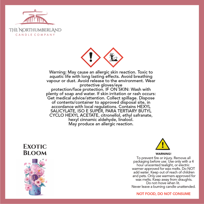 Exotic Bloom 50g Snap Bar - safety label, ingredients and warnings