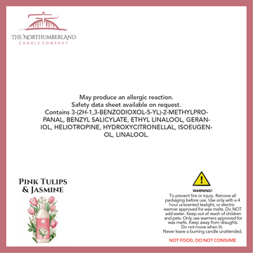 Pink Tulips & Jasmine 50g Snap Bar - safety label, ingredients and warnings