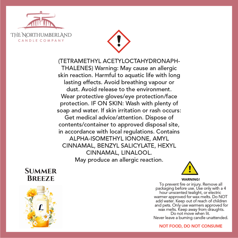 Summer Breeze 50g Snap Bar - safety label, ingredients and warnings