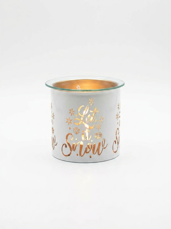 Let It Snow White  Metal Tealight Burner