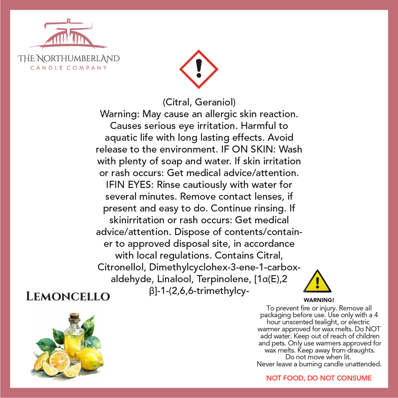 Lemoncello 50g Snap Bar - safety label, ingredients and warnings