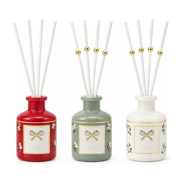 Madeline 3 x 50ml gift boxed reed diffusers in red, sage green and cream