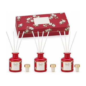 Madeline red gift set: three 50ml reed diffusers with stoppers and red floral gift box