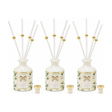 Madeline cream set: three 50ml reed diffusers with gold-bead reeds and stoppers