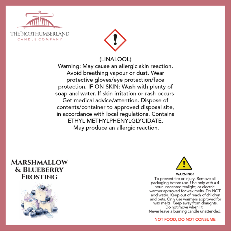 Marshmallow & Blueberry Frosting 50g Snap Bar - safety label, ingredients and warnings