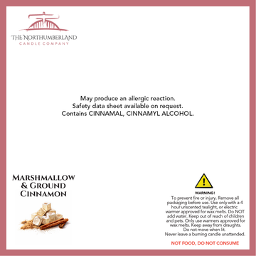 Marshmallow & Ground Cinnamon 50g Snap Bar - safety label, ingredients and warnings