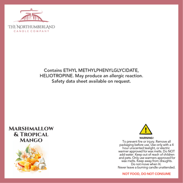 Marshmallow & Tropical Mango 50g Snap Bar - safety label, ingredients and warnings