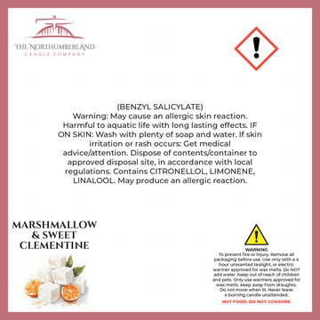 Marshmallow & Sweet Clementine 50g Snap Bar - safety label, ingredients and warnings