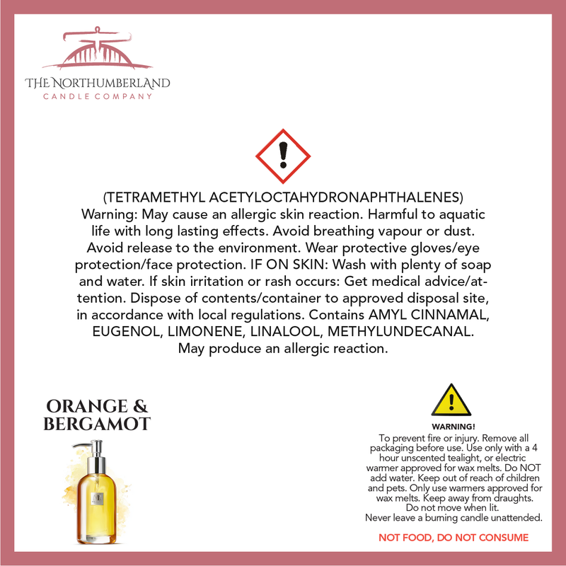 Orange & Bergamont 50g Snap Bar - safety label, ingredients and warnings