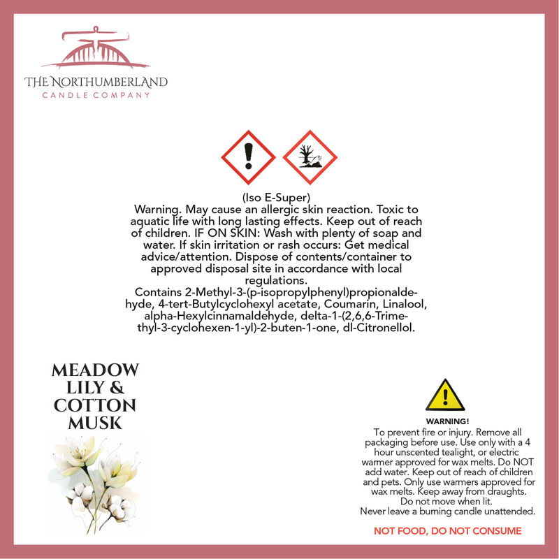 Meadow Lilly & Cotton Musk 50g Snap Bar - safety label, ingredients and warnings