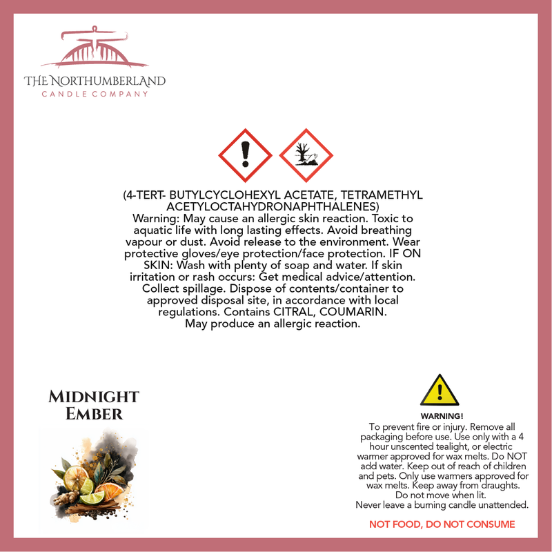Midnight Ember 50g Snap Bar - safety label, ingredients and warnings