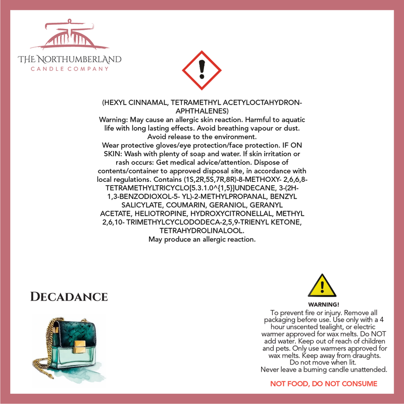 Decadance 50g Snap Bar - safety label, ingredients and warnings