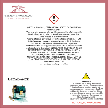 Decadance 50g Snap Bar - safety label, ingredients and warnings