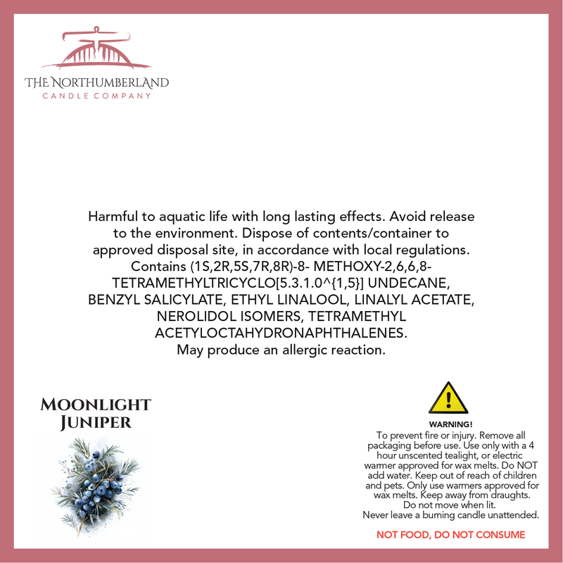 Moonlight Juniper 50g Snap Bar - safety label, ingredients and warnings