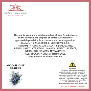Moonlight Juniper 50g Snap Bar - safety label, ingredients and warnings