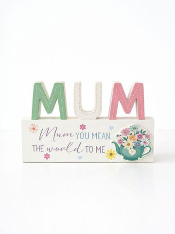 Mum Wooden Plaque 18cm x 11cm x 2cm with Floral Design and Inspirational Message for Mother&