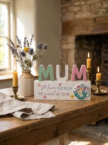 Mum Wooden Plaque 18cm x 11cm x 2cm with Floral Design and Inspirational Message for Mother&