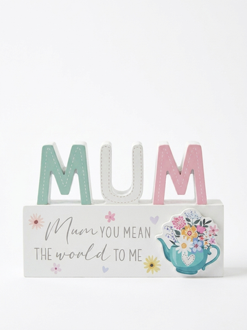 Mum Wooden Plaque 18cm x 11cm x 2cm with Floral Design and Inspirational Message for Mother&