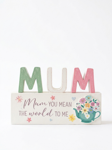 Mum Wooden Plaque 18cm x 11cm x 2cm with Floral Design and Inspirational Message for Mother&