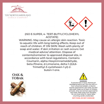 Oak & TobaK 50g Snap Bar - safety label, ingredients and warnings