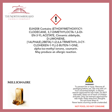 Millionaire 50g Snap Bar - safety label, ingredients and warnings