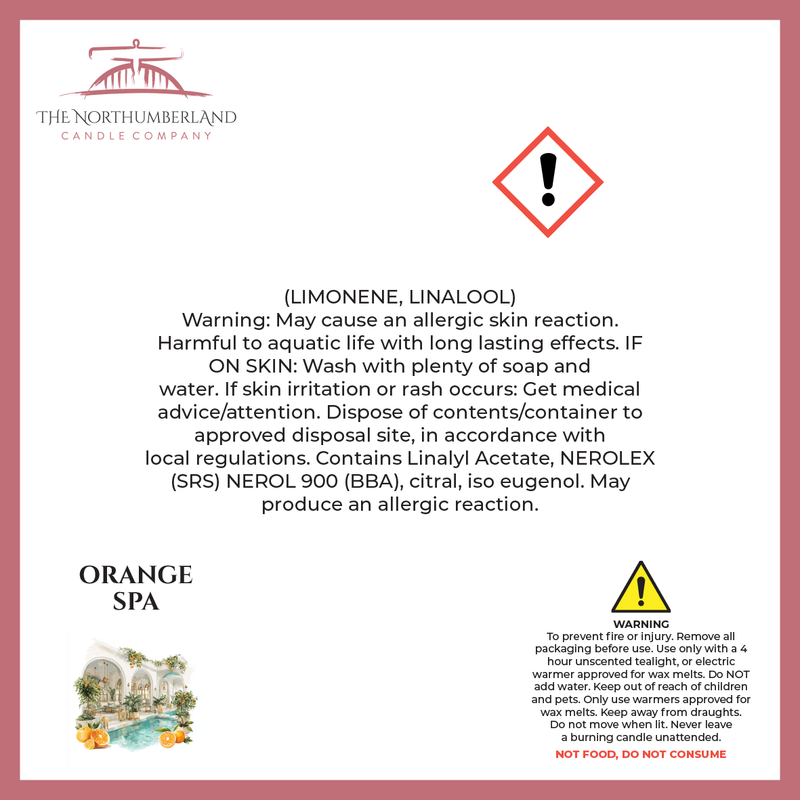Orange Spa 50g Snap Bar - safety label, ingredients and warnings