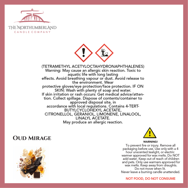Oud Mirage 50g Snap Bar - safety label, ingredients and warnings