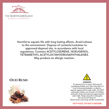 Oud Rush 50g Snap Bar - safety label, ingredients and warnings