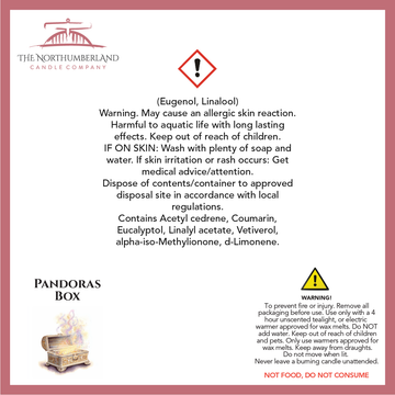 Pandoras Box 50g Snap Bar - safety label, ingredients and warnings