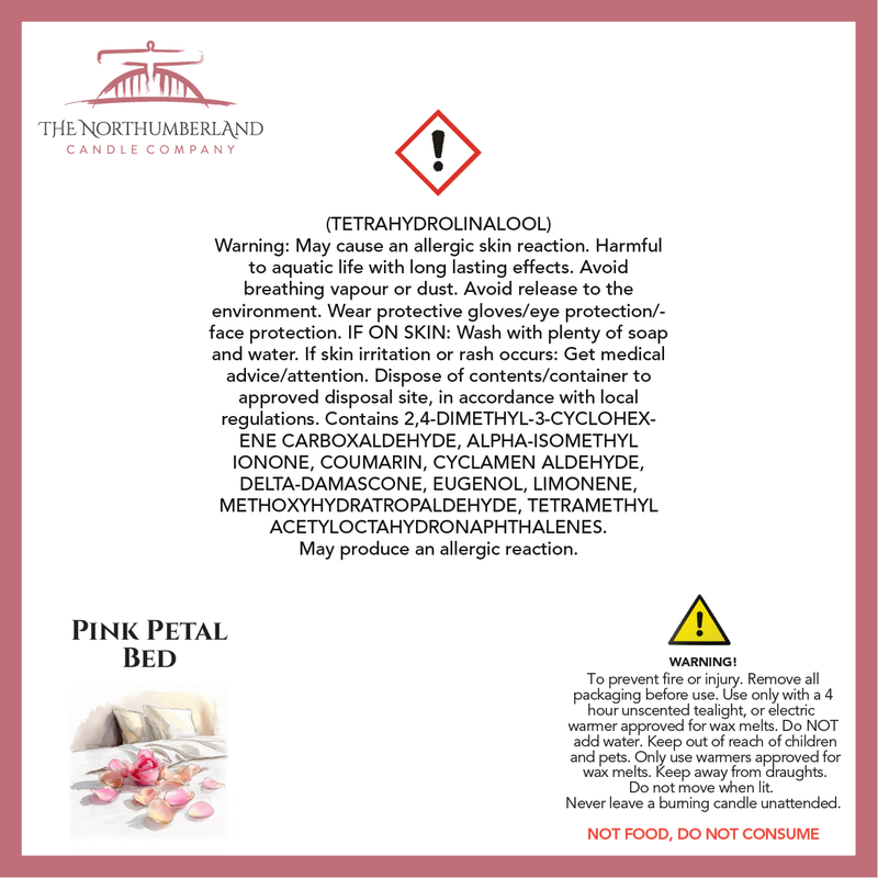 Pink Petal Bed  50g Snap Bar - safety label, ingredients and warnings