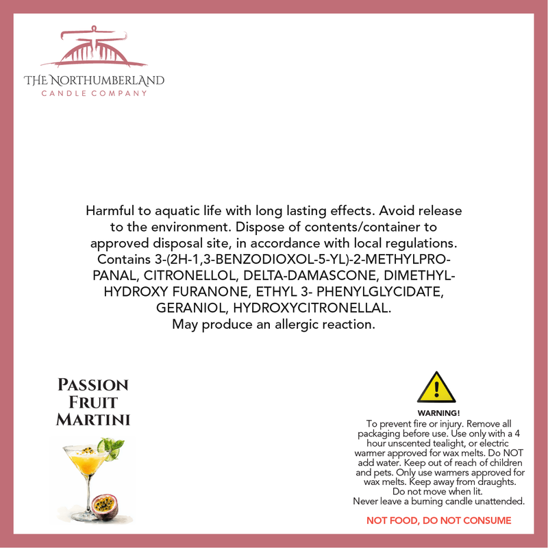 Passion Fruit Martini 50g Snap Bar - safety label, ingredients and warnings
