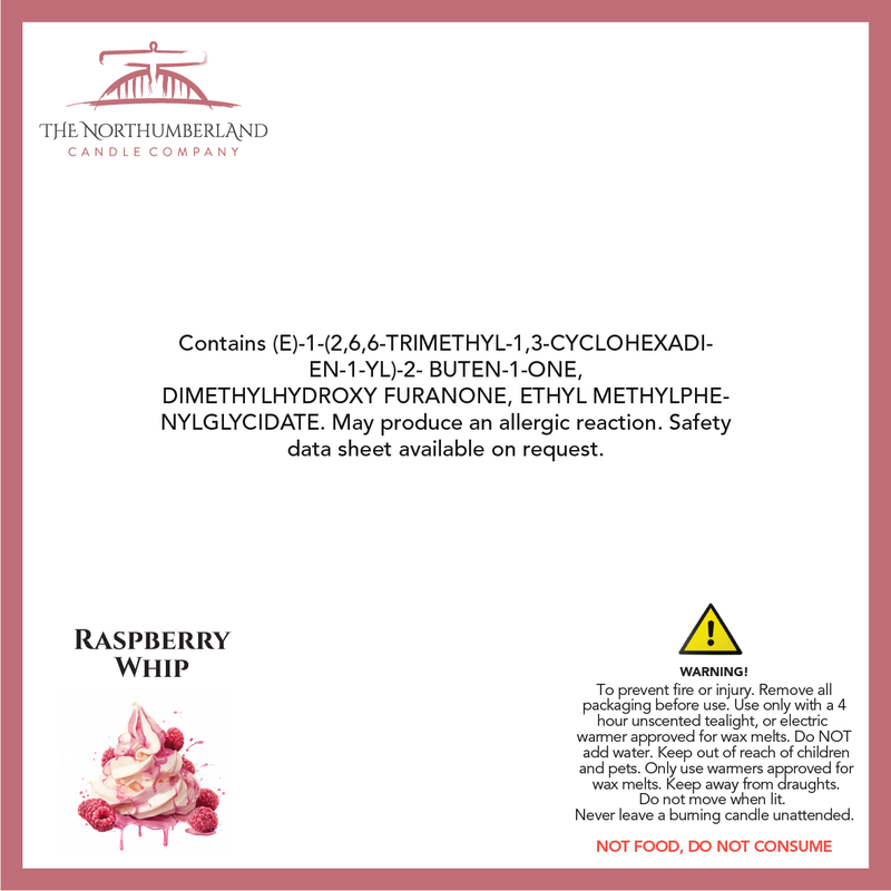 Raspberry Whip 50g Snap Bar - safety label, ingredients and warnings