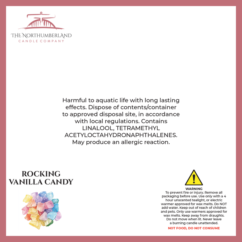 Rocking Vanilla Candy 50g Snap Bar - safety label, ingredients and warnings