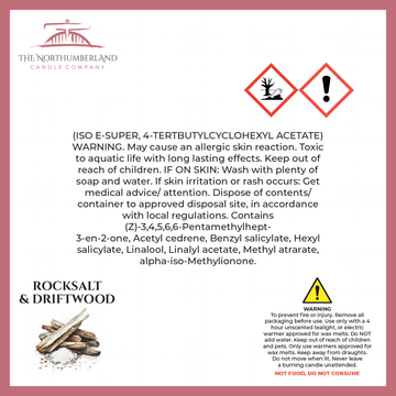 Rocksalt & Driftwood 50g Snap Bar - safety label, ingredients and warnings
