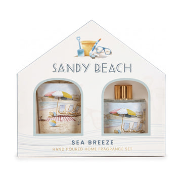 Sandy Beach Sea Breeze mini candle and reed diffuser gift set in its gift box