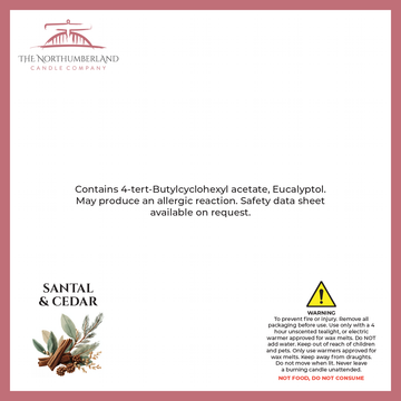 Santal & Cedar 50g Snap Bar - safety label, ingredients and warnings
