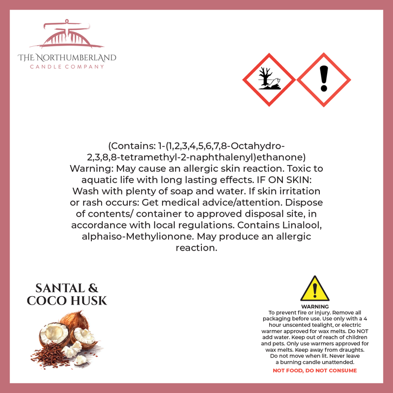 Santal & Coco Husk 50g Snap Bar - safety label, ingredients and warnings