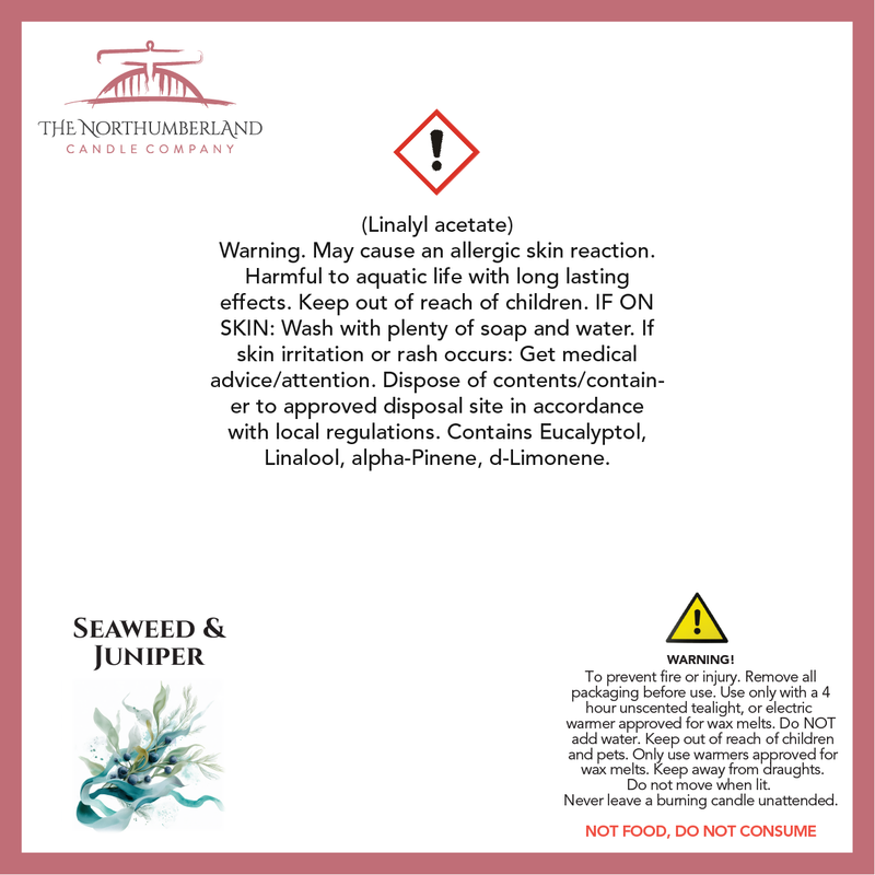 Seaweed & Juniper 50g Snap Bar - safety label, ingredients and warnings
