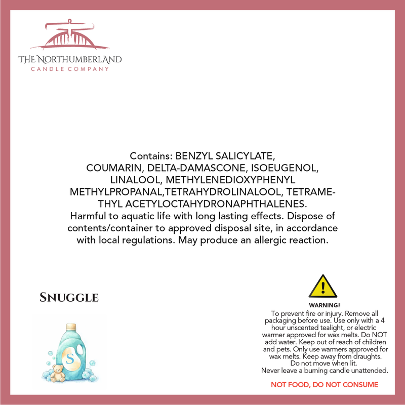 Snuggle 50g Snap Bar - safety label, ingredients and warnings