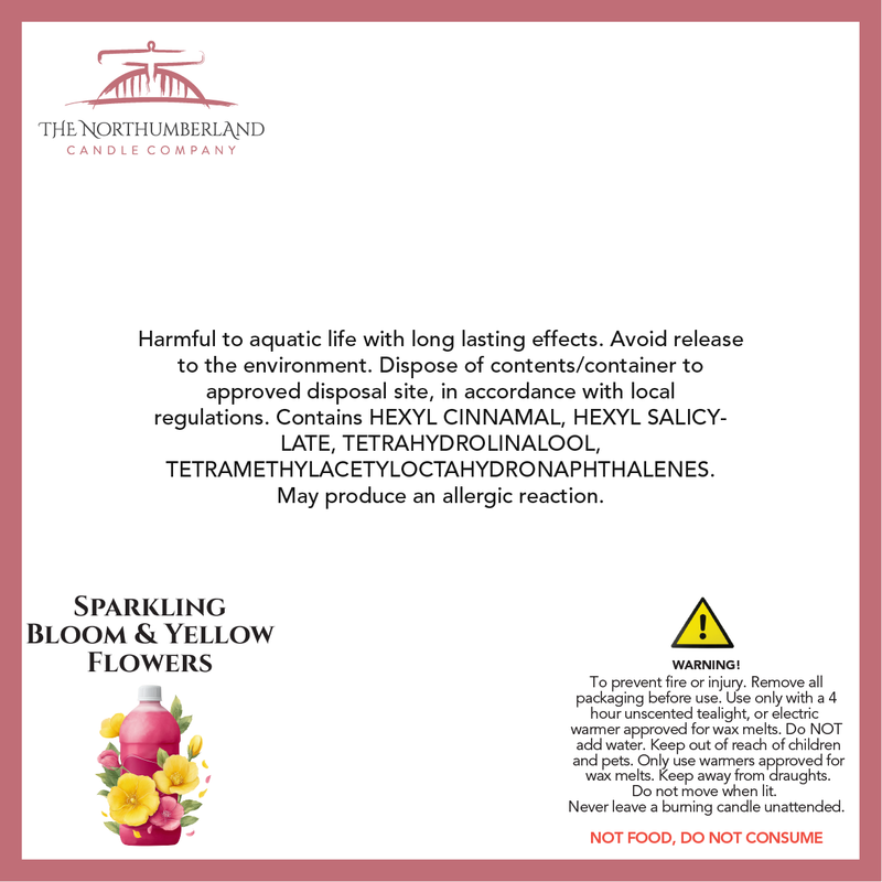 Sparkling Bloom & Yellow Flowers 50g Snap Bar - safety label, ingredients and warnings