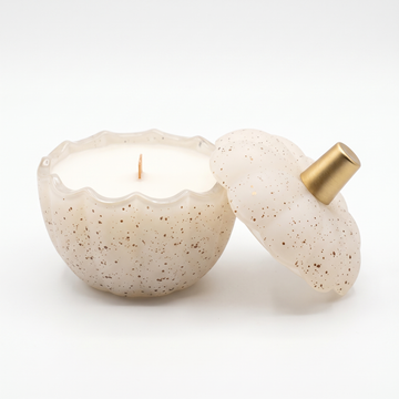 speckled pumpkin candle open