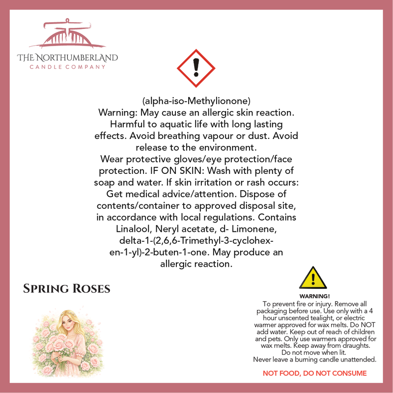 Spring Roses 50g Snap Bar - safety label, ingredients and warnings