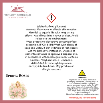 Spring Roses 50g Snap Bar - safety label, ingredients and warnings