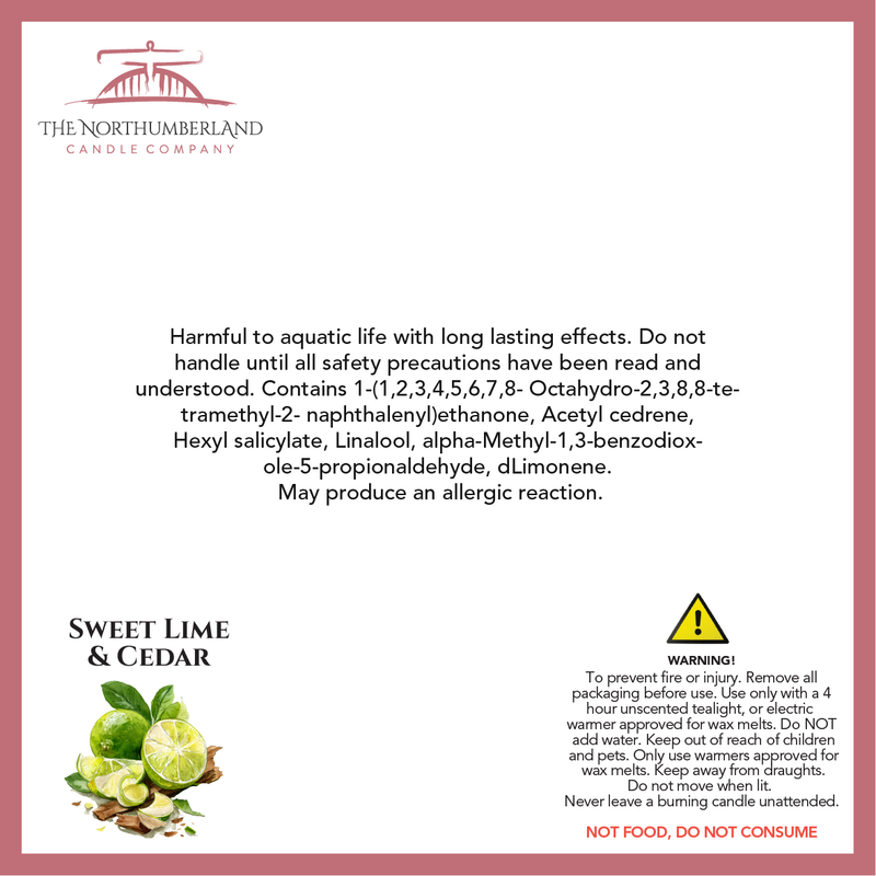 Sweet Lime & Cedar 50g Snap Bar - safety label, ingredients and warnings