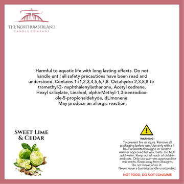 Sweet Lime & Cedar 50g Snap Bar - safety label, ingredients and warnings