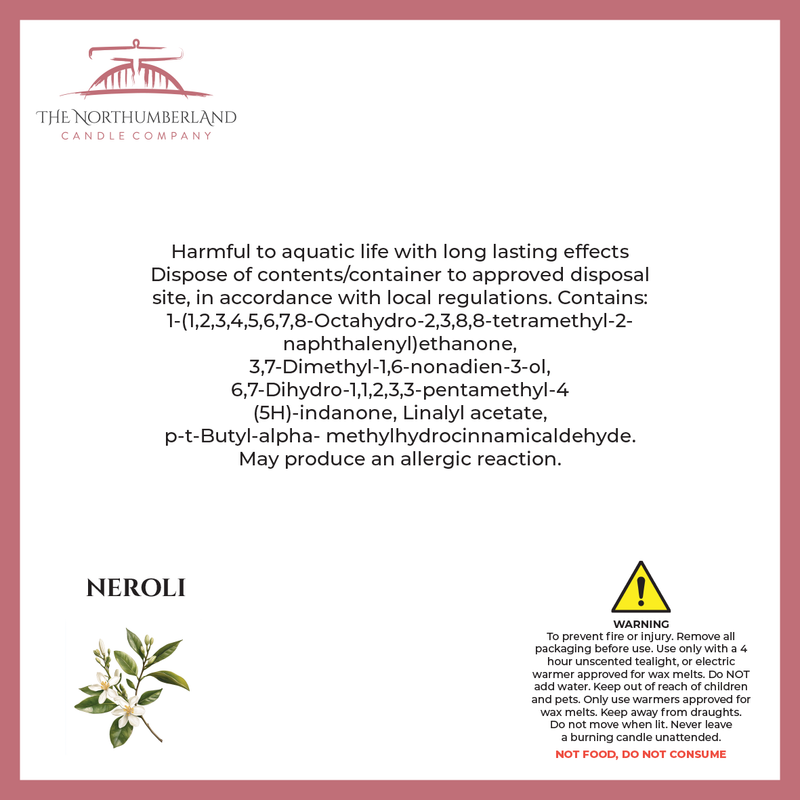 Neroli 50g Snap Bar - safety label, ingredients and warnings