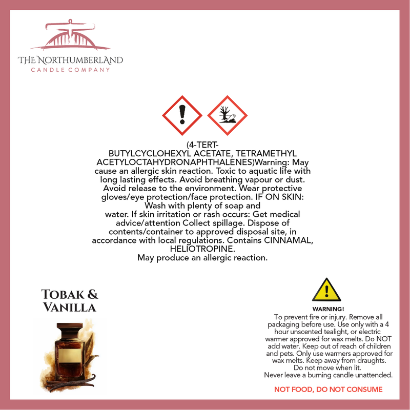 Tobak & Vanilla 50g Snap Bar - safety label, ingredients and warnings