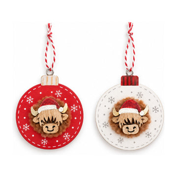 Highland Cow wooden hanging decoration, red and white