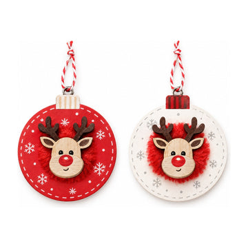 Reindeer wooden hanging decoration, red and white