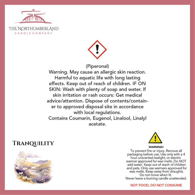 Tranquillity 50g Snap Bar - safety label, ingredients and warnings